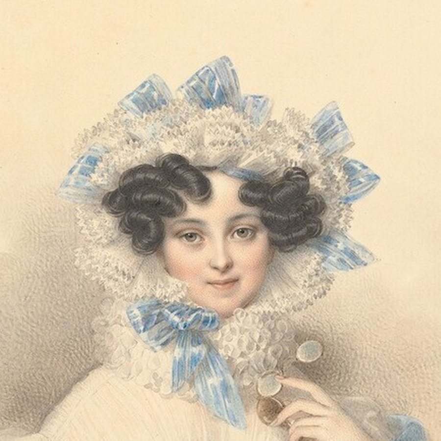 Detail of the engraving of Henriette (1797–1829) by Johann Nepomuk Ender. Dated 1829.