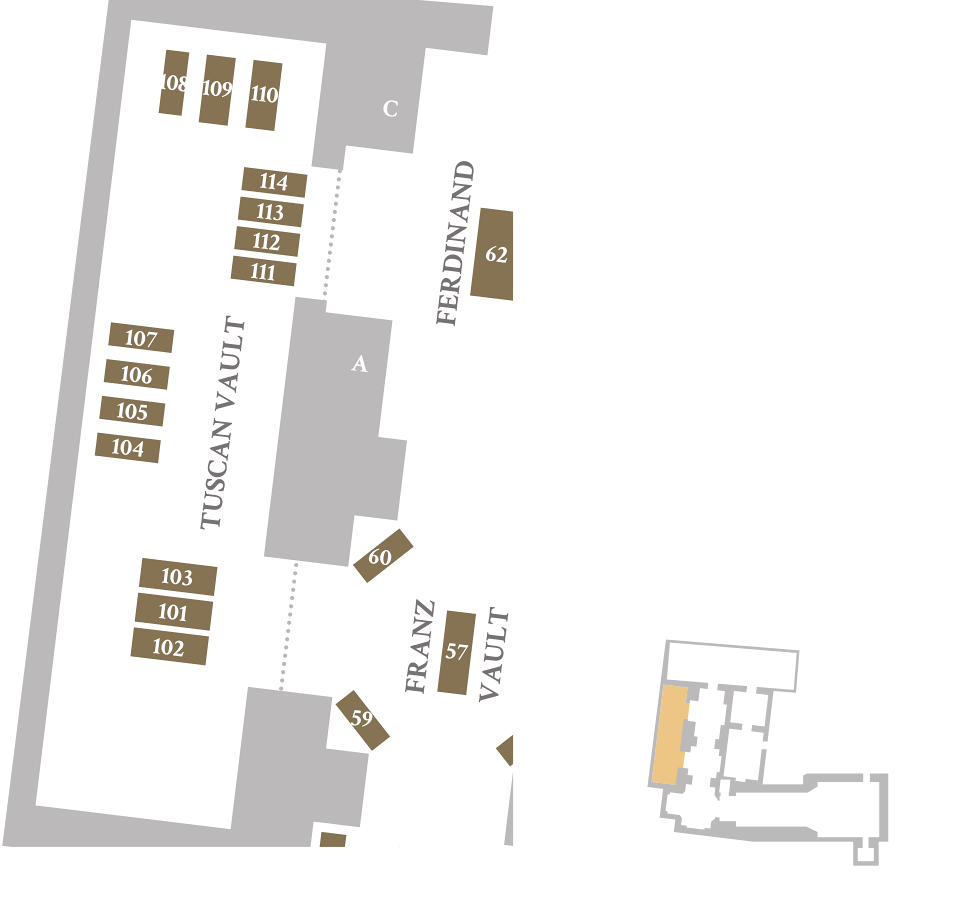 Excerpt from the map of the Capuchin Crypt – Toskana Vault. Click to enlarge the map.