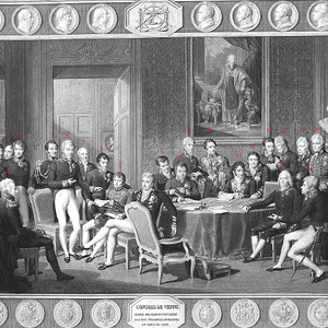 Kupferstich der Delegierten des Wiener Kongress von Jean Godefroy nach Jean-Baptiste Isabey. Undatiert.
